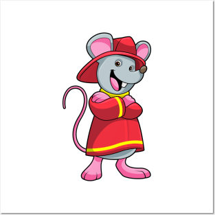 Mouse as Firefighter with Helmet Posters and Art